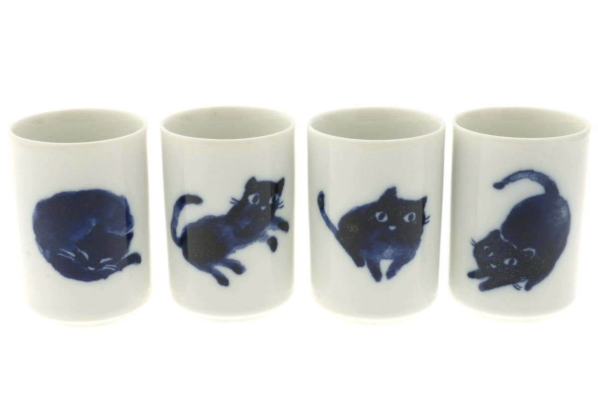 Tea Cup Set: 4 Indigo Cats
